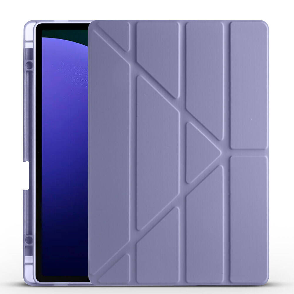 Samsung Galaxy Tab S9 FE Plus Kılıf Tri Folding Kalem Bölmeli Standlı Kılıf Mor