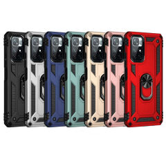 Xiaomi Redmi Note 11T 5G Kılıf Vega Tank Sert Yüzüklü Standlı Zırh Koruma Kapak Kırmızı