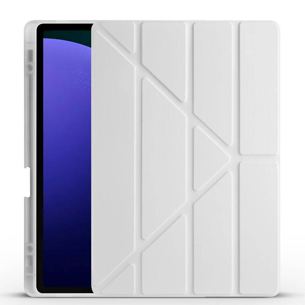 Samsung Galaxy Tab S9 FE Plus Kılıf Tri Folding Kalem Bölmeli Standlı Kılıf Gri