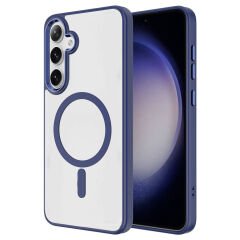 Samsung Galaxy S24 Kılıf Magsafe Şarj Özellikli Krom Magsafe Silikon Kapak Lacivert