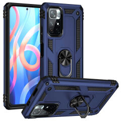 Xiaomi Redmi Note 11T 5G Kılıf Vega Tank Sert Yüzüklü Standlı Zırh Koruma Kapak Mavi