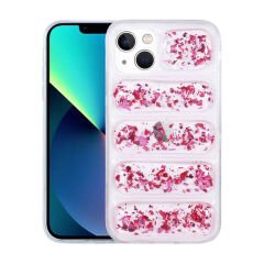 iPhone 13 Kılıf Kamera Korumalı Simli Airbag'li Dalga Kapak Pembe Koyu
