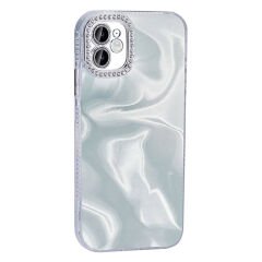 iPhone 12 Kılıf Airbagli Parlak Taş Detay Tasarımlı Esila Kapak Beyaz
