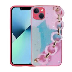 iPhone 13 Kılıf Simli Desenli El Askılı Tutacaklı Elsa Silikon Kapak