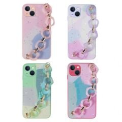 iPhone 13 Kılıf Simli Desenli El Askılı Tutacaklı Elsa Silikon Kapak