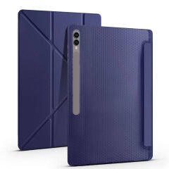 Samsung Galaxy Tab S9 Ultra Kılıf Tri Folding Kalem Bölmeli Standlı Kılıf Lacivert