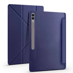Samsung Galaxy Tab S9 Ultra Kılıf Tri Folding Kalem Bölmeli Standlı Kılıf Lacivert