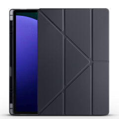 Samsung Galaxy Tab S9 Ultra Kılıf Tri Folding Kalem Bölmeli Standlı Kılıf Siyah