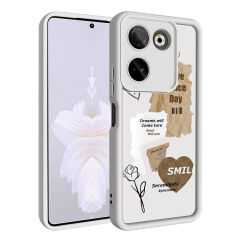 Tecno Camon 20 Pro 4G Kılıf Kamera Korumalı Baskılı Arka Yüzey Klas Kapak Açık Kahve