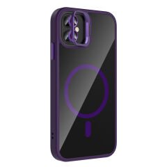 iPhone 11 Kılıf Standlı ve Kamera Lens Hediyeli Kablosuz Şarj Özellikli Etro Kapak Derin Mor