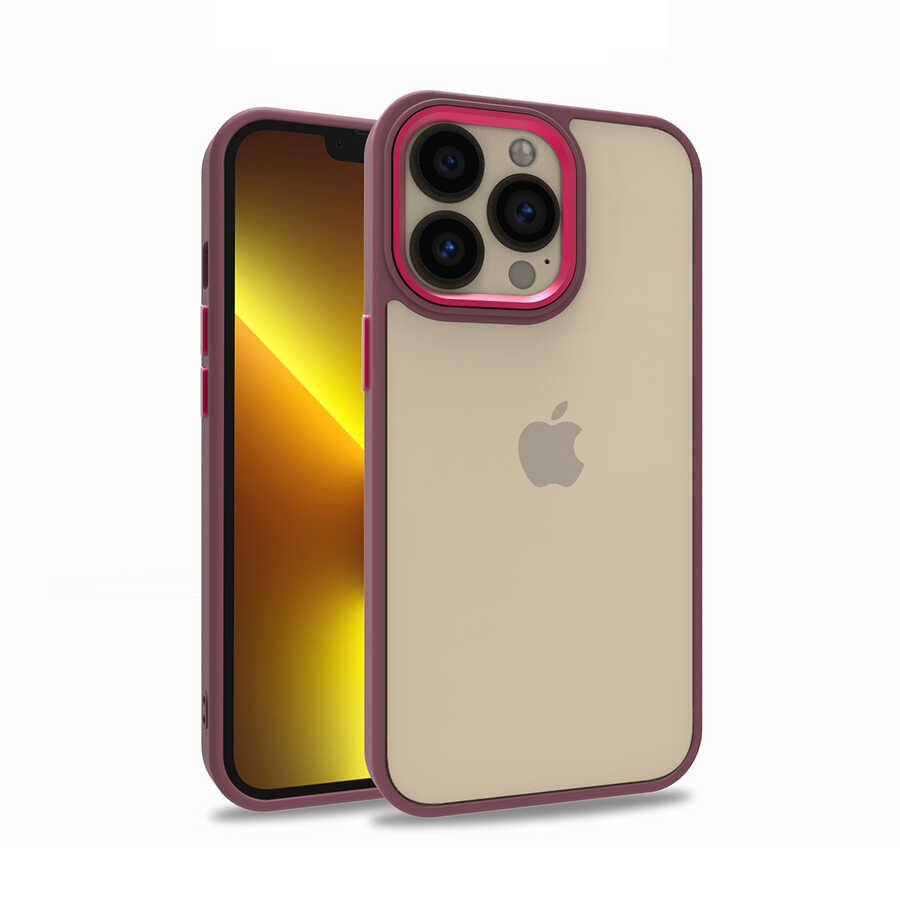 iPhone 13 Pro Kılıf Kamera Çıkıntılı Arkası Şeffaf Köşeleri Parlak Renkli Işlemeli Flora Kapak Kırmızı