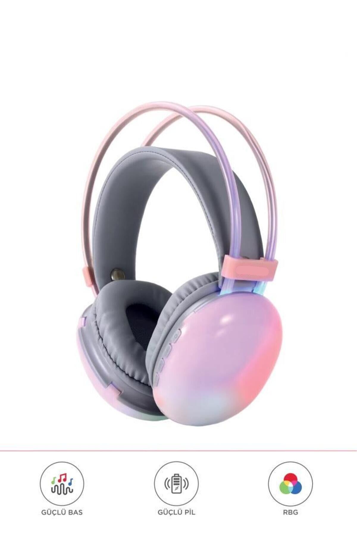 Kablosuz RGB Işıklı Kulak Üstü Bluetooth Kulaklık Pembe