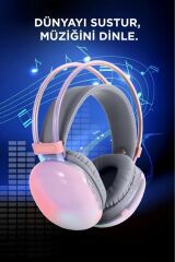 Kablosuz RGB Işıklı Kulak Üstü Bluetooth Kulaklık Pembe