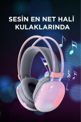 Kablosuz RGB Işıklı Kulak Üstü Bluetooth Kulaklık Pembe