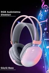 Kablosuz RGB Işıklı Kulak Üstü Bluetooth Kulaklık Pembe