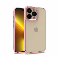 iPhone 13 Pro Kılıf Kamera Çıkıntılı Arkası Şeffaf Köşeleri Parlak Renkli Işlemeli Flora Kapak Rose Gold