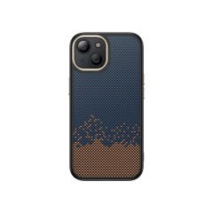 iPhone 15 Plus Kılıf Kablosuz Şarj Özellikli Karbon Fiber Görünümlü Antina Kapak Mavi