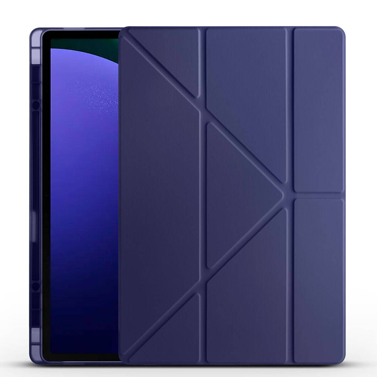 Samsung Galaxy Tab S9 Ultra Kılıf Tri Folding Kalem Bölmeli Standlı Kılıf Lacivert