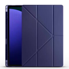 Samsung Galaxy Tab S9 Ultra Kılıf Tri Folding Kalem Bölmeli Standlı Kılıf Lacivert