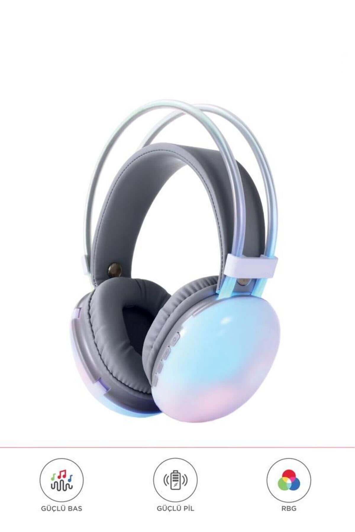 Kablosuz RGB Işıklı Kulak Üstü Bluetooth Kulaklık Beyaz