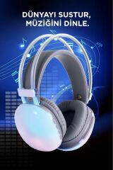 Kablosuz RGB Işıklı Kulak Üstü Bluetooth Kulaklık Beyaz