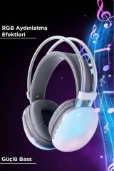 Kablosuz RGB Işıklı Kulak Üstü Bluetooth Kulaklık Beyaz