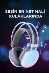 Kablosuz RGB Işıklı Kulak Üstü Bluetooth Kulaklık Beyaz