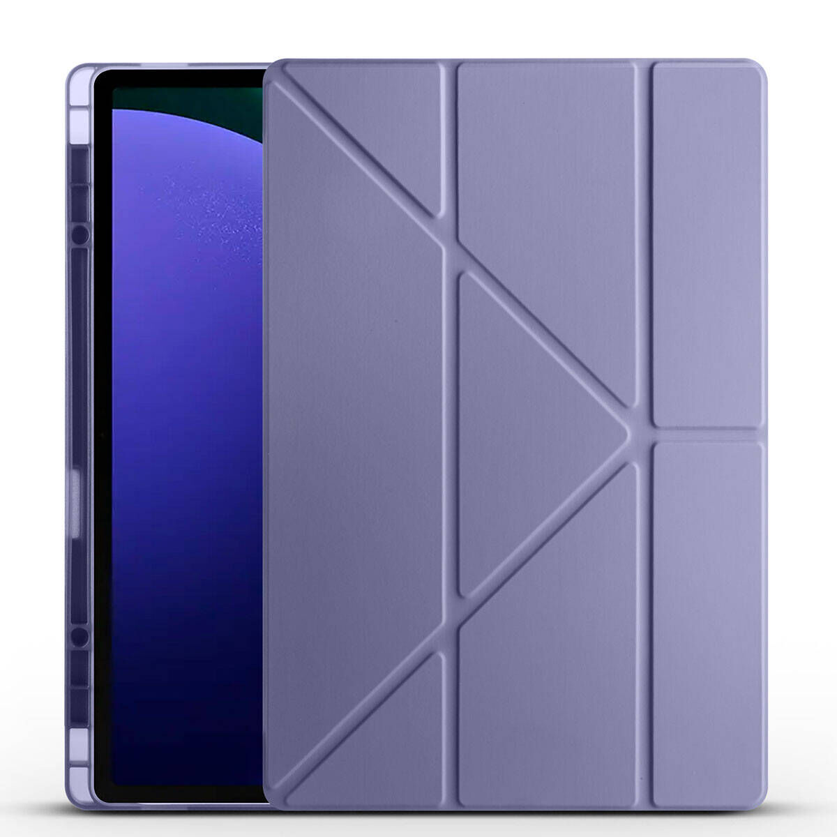 Samsung Galaxy Tab S9 Ultra Kılıf Tri Folding Kalem Bölmeli Standlı Kılıf Mor
