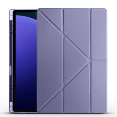 Samsung Galaxy Tab S9 Ultra Kılıf Tri Folding Kalem Bölmeli Standlı Kılıf Mor