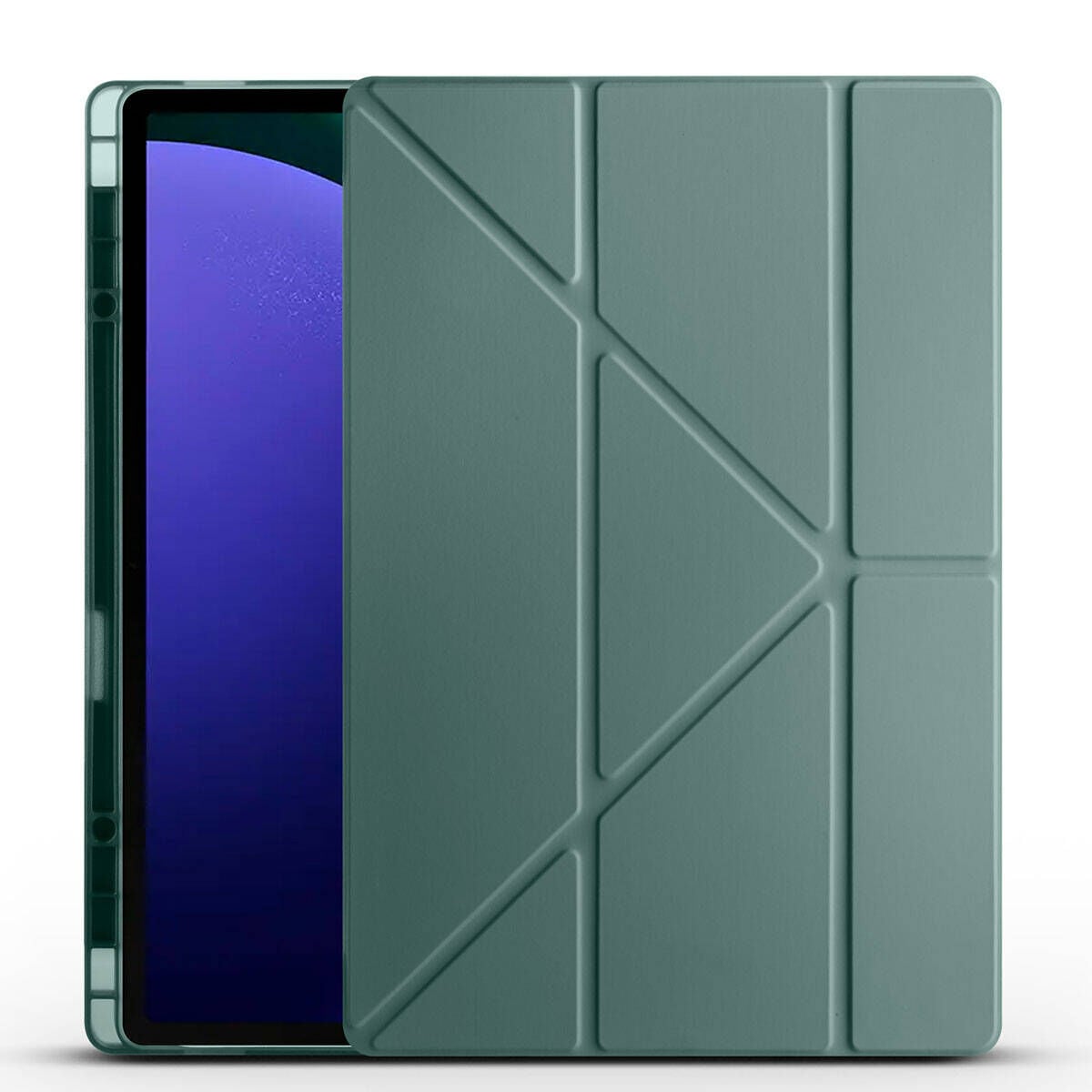 Samsung Galaxy Tab S9 Ultra Kılıf Tri Folding Kalem Bölmeli Standlı Kılıf Koyu Yeşil