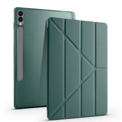 Samsung Galaxy Tab S9 Plus Kılıf Tri Folding Kalem Bölmeli Standlı Kılıf Koyu Yeşil