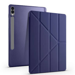 Samsung Galaxy Tab S9 Plus Kılıf Tri Folding Kalem Bölmeli Standlı Kılıf Gri