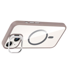 iPhone 14 Kılıf Standlı ve Kamera Lens Hediyeli Kablosuz Şarj Özellikli Etro Kapak Derin Mor