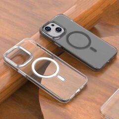iPhone 15 Plus Kılıf Wireless Şarj Özellikli Şeffaf Efsane Kapak Kılıf
