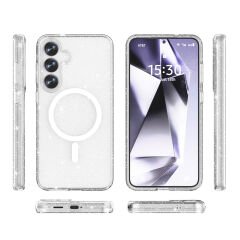 Samsung Galaxy S25 Plus Kılıf Magsafe Şarj Özellikli Parlayan Simli Saydam Renkli Allstar Kapak