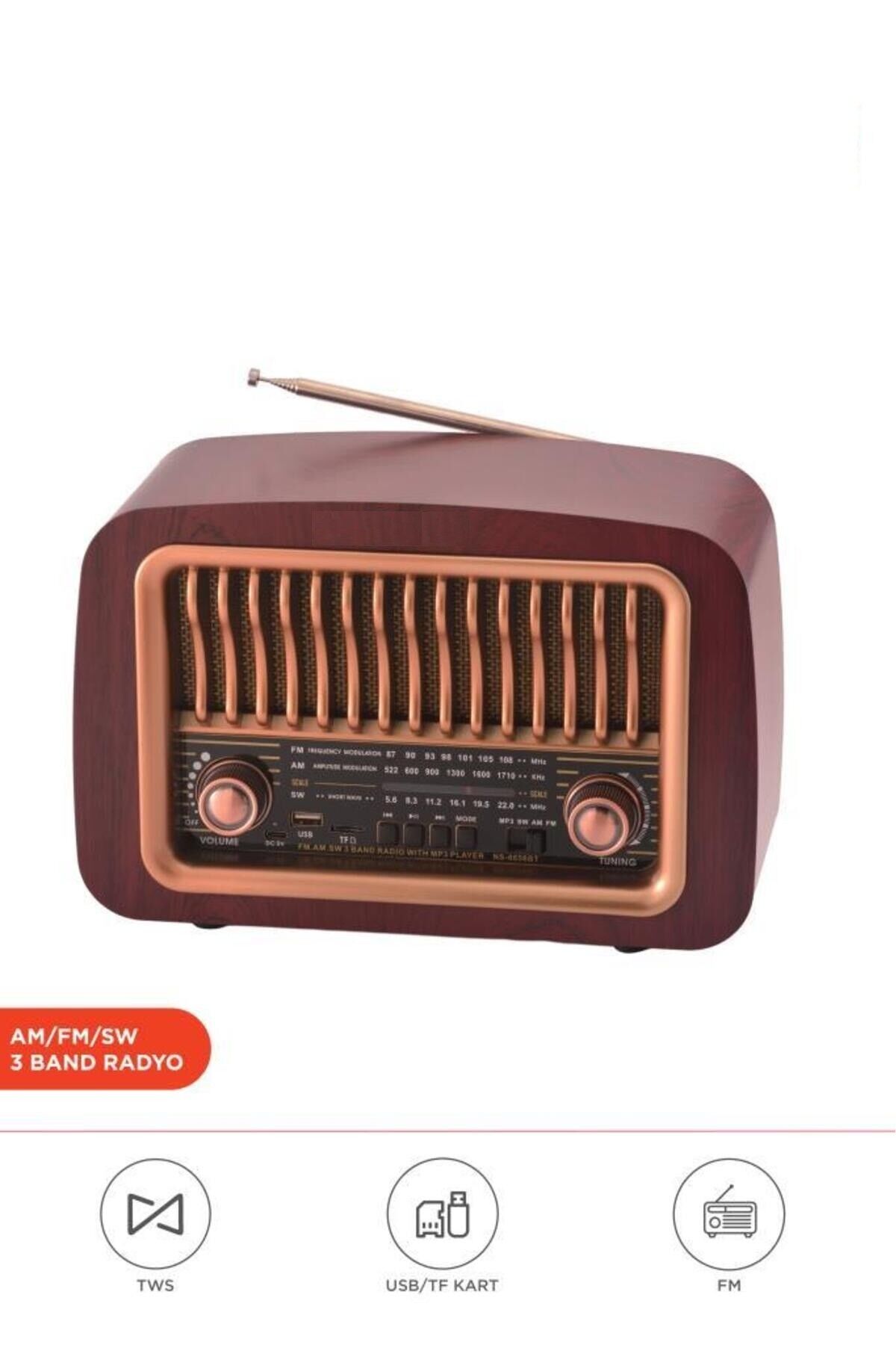 Bluetooth Hoparlör Nostaljik Radyo Kablosuz Speaker D59 Koyu Kahve