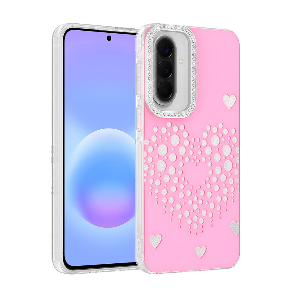 Samsung Galaxy S25 FE Uyumlu Kalpli Işıltılı Damla Taşlı Şeffaf Kenarlı Rivas Sert PC Koruyucu Telefon Kılıf