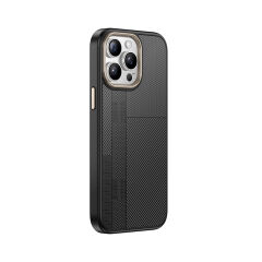 iPhone 15 Pro Max Kılıf Kablosuz Şarj Özellikli Karbon Fiber Görünümlü Antina Kapak Gri