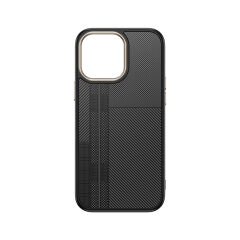 iPhone 15 Pro Max Kılıf Kablosuz Şarj Özellikli Karbon Fiber Görünümlü Antina Kapak Gri