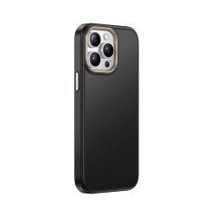 iPhone 15 Pro Max Kılıf Kablosuz Şarj Özellikli Karbon Fiber Görünümlü Antina Kapak