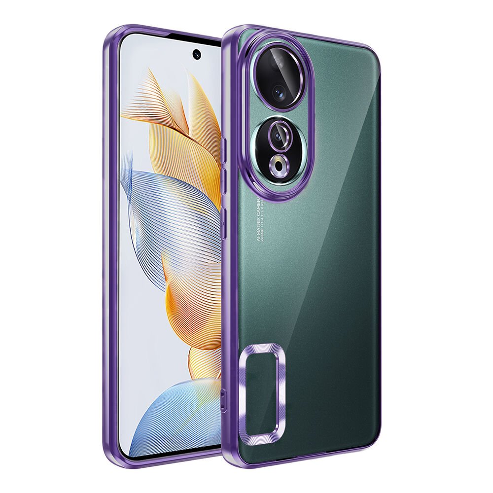 Honor 90 Kılıf Tek Kamera Çerçeveli Logo Gösteren Omega Kapak Derin Mor