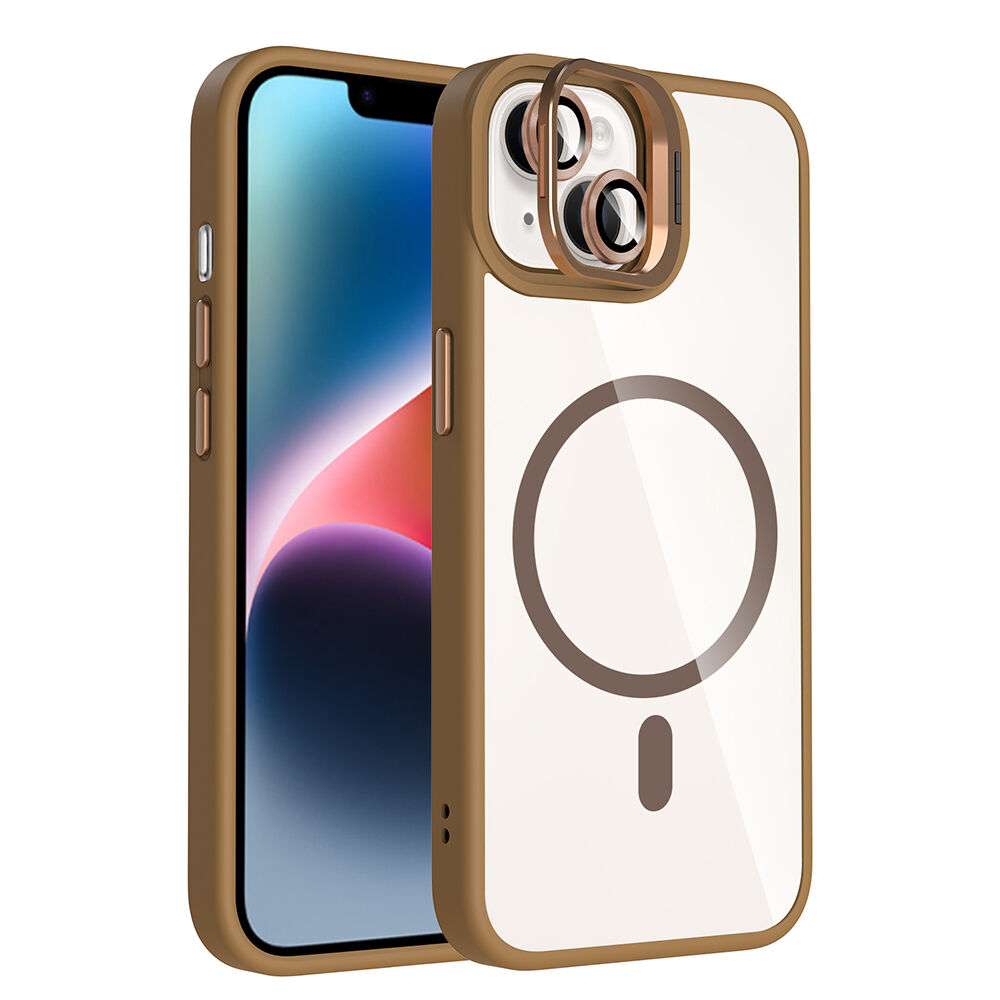 iPhone 14 Kılıf Standlı ve Kamera Lens Hediyeli Kablosuz Şarj Özellikli Etro Kapak Desert Titanyum