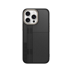 iPhone 15 Pro Max Kılıf Kablosuz Şarj Özellikli Karbon Fiber Görünümlü Antina Kapak Siyah-Gri