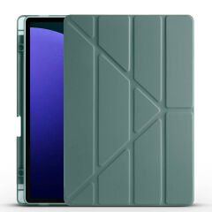 Samsung Galaxy Tab S9 Plus Kılıf Tri Folding Kalem Bölmeli Standlı Kılıf Koyu Yeşil