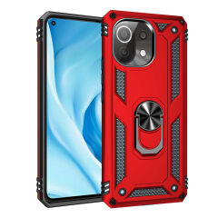 Xiaomi Mi 11 Lite Kılıf Vega Tank Sert Yüzüklü Standlı Zırh Koruma Kapak Mavi
