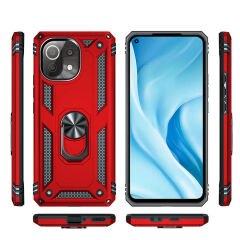 Xiaomi Mi 11 Lite Kılıf Vega Tank Sert Yüzüklü Standlı Zırh Koruma Kapak Mavi