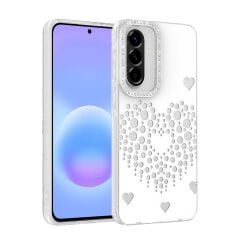 Samsung Galaxy A57 Uyumlu Kalpli Işıltılı Damla Taşlı Şeffaf Kenarlı Rivas Sert PC Koruyucu Telefon Kılıf