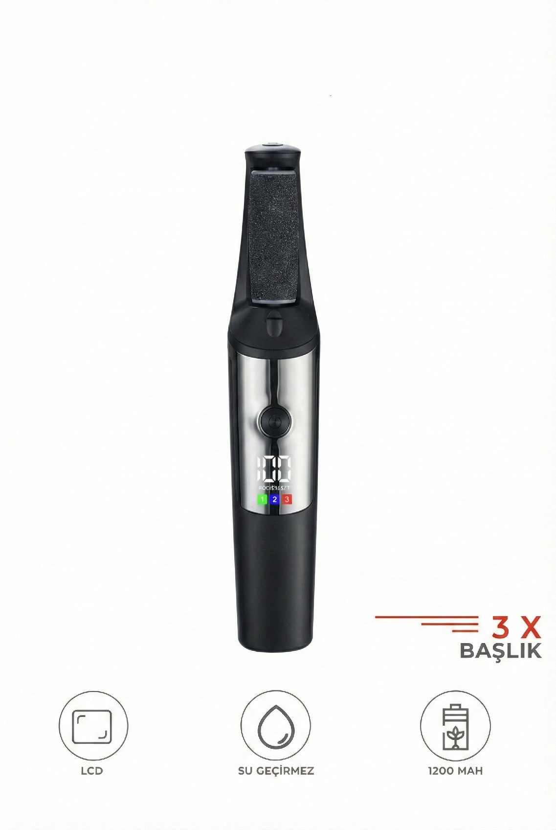 Şarjlı LCD Ekranlı 3 Başlıklı Su Geçirmez Ayak Törpü Cihazı BCM-1140T