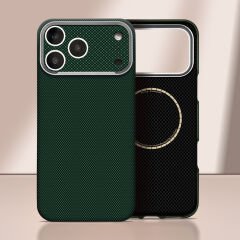 iPhone 17 Pro Max Uyumlu  400D MagSafe Şarj Özellikli Kılıf Premium Paris Zerre Sert PC Kapak Koyu Yeşil