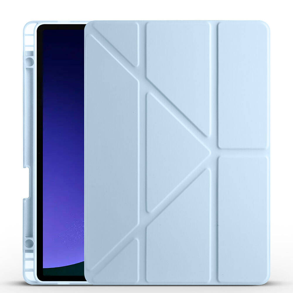 Samsung Galaxy Tab S9 Kılıf Tri Folding Kalem Bölmeli Standlı Kılıf Mavi